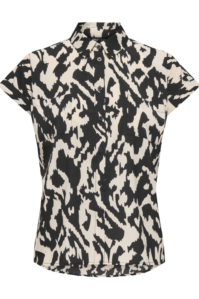 ONLHANNOVER LIFE S/S SHIRT WVN NOOS 15351855 BIRCH/BLACK GRAP
